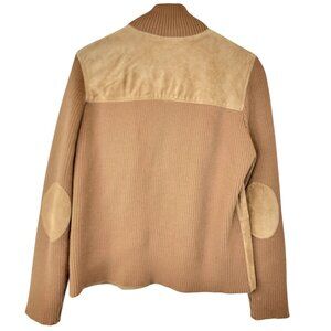 Vintage 90s Suede Leather Jacket Women Large Tan Ribbed Sleeve Zip Elbow Patch L